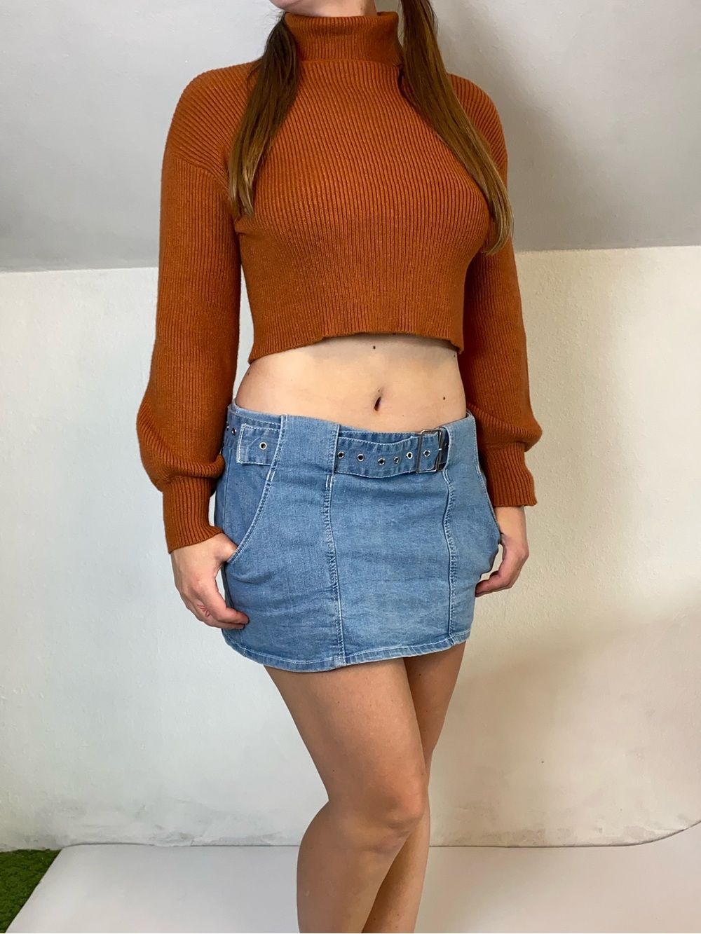 Blue Rain Rust Cropped Turtleneck Sweater